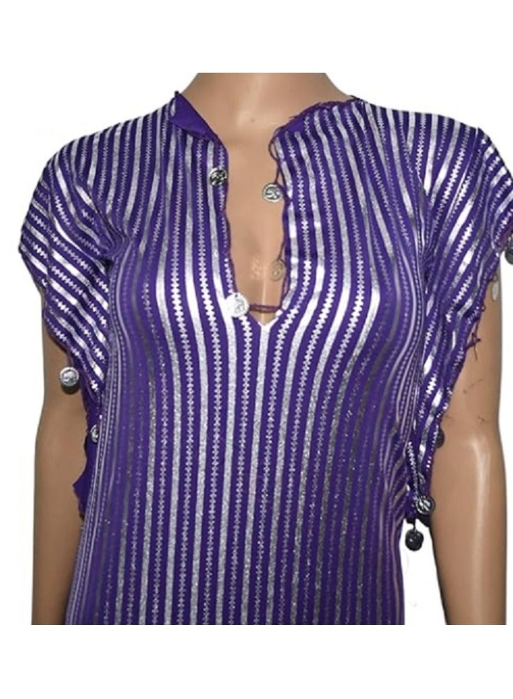 Oriental Dance Jalabeeh Nancy Lycra Dance Suit Purple x Silver - Image 2